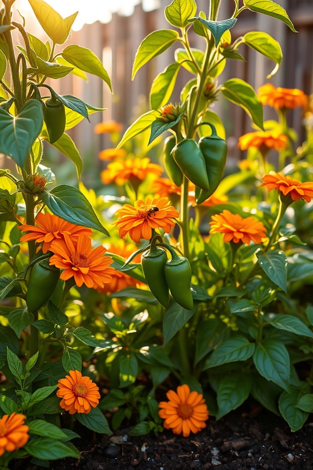 mixing jalape os with marigolds