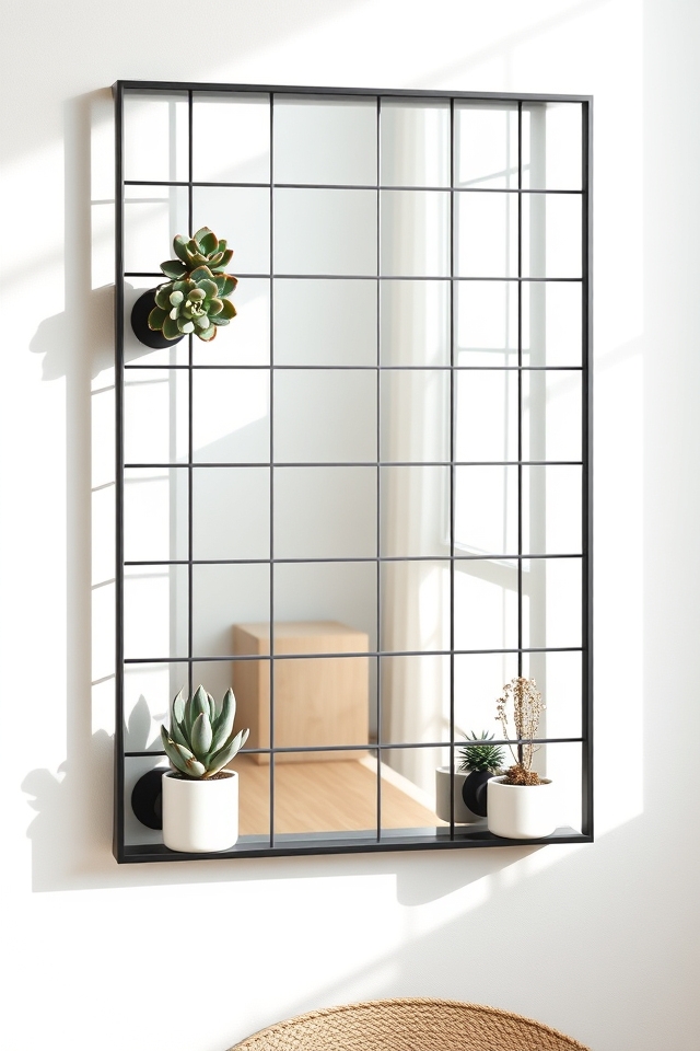 modern grid mirror succulents