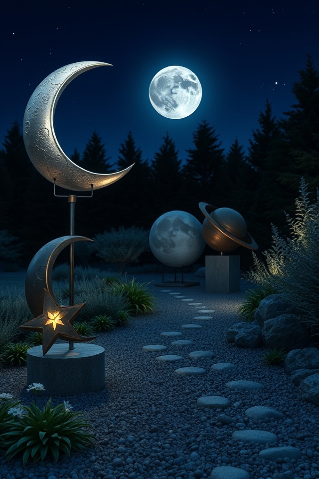 moonlit celestial garden sculptures