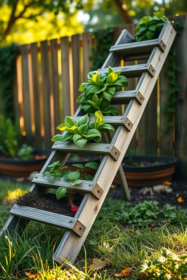 old ladder tiered garden