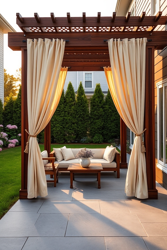 pergola with privacy curtains