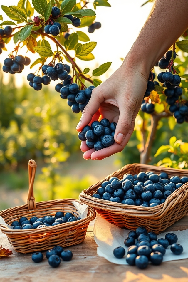 pick ripe blueberries gently