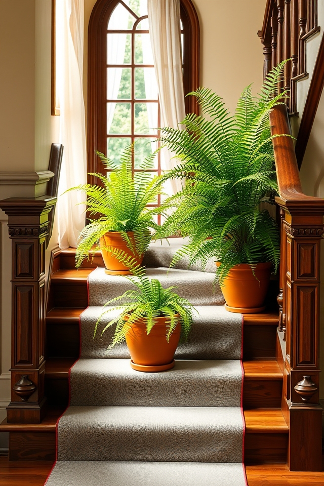 potted ferns for staircases
