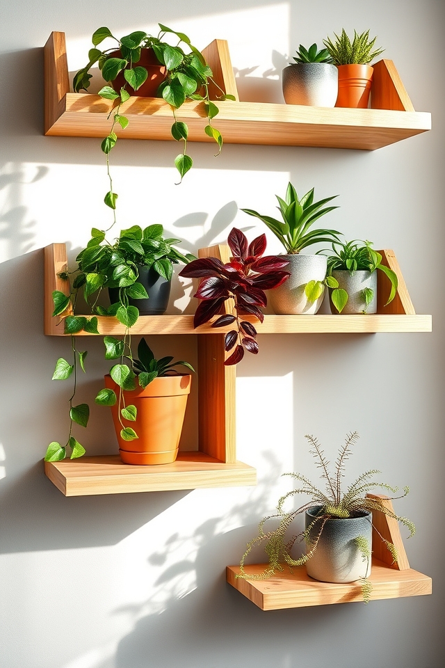 potted plants on shelves
