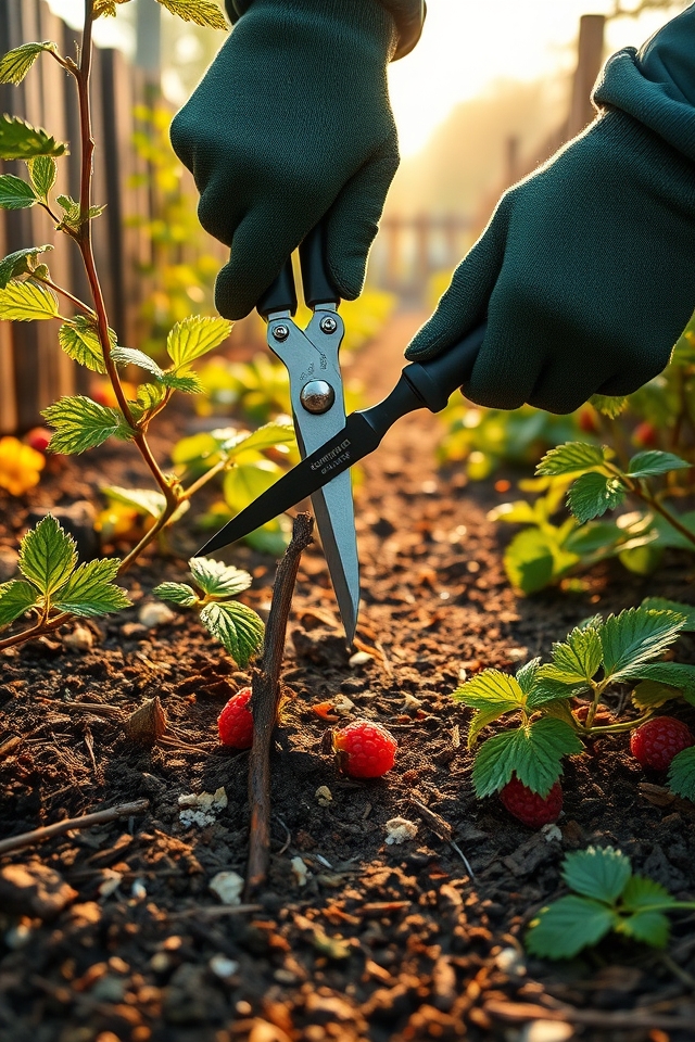 prune raspberries with sharp tools