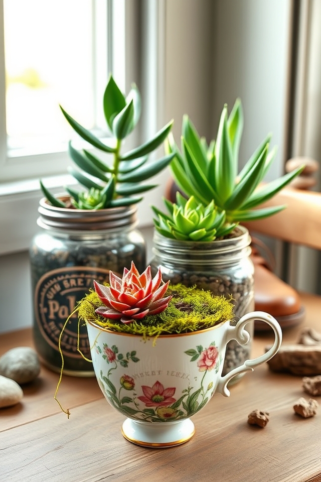 quirky succulent container arrangements