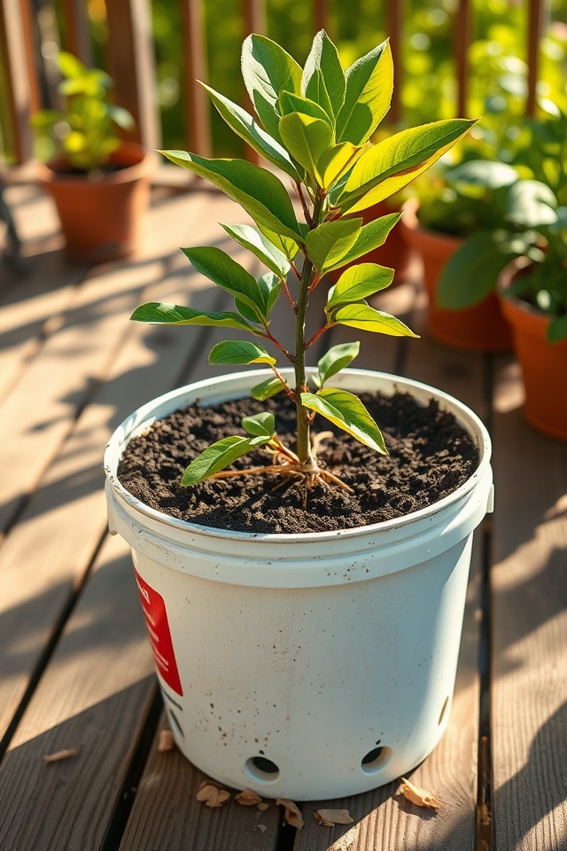 recycled buckets grow mangoes