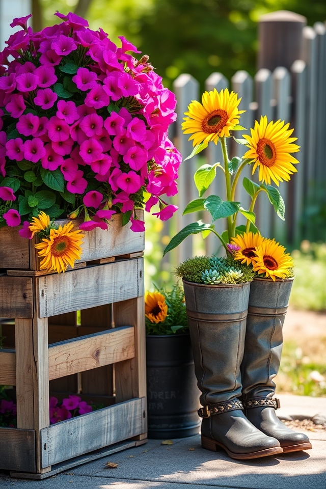 recycled containers as planters