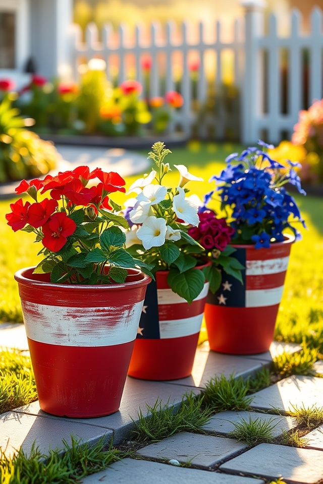 red white blue planters