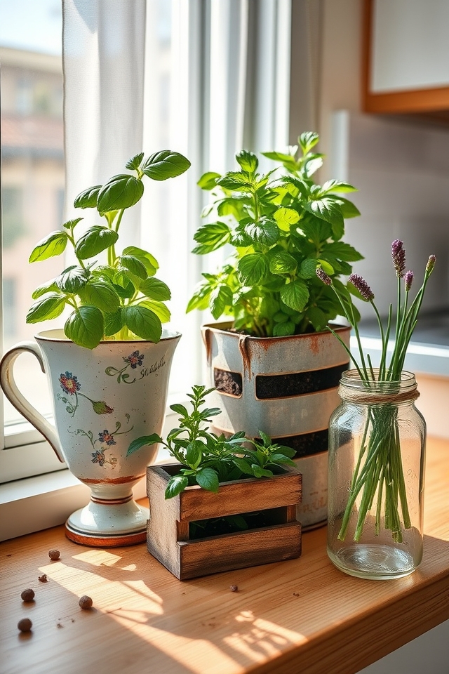 repurposed containers for herbs