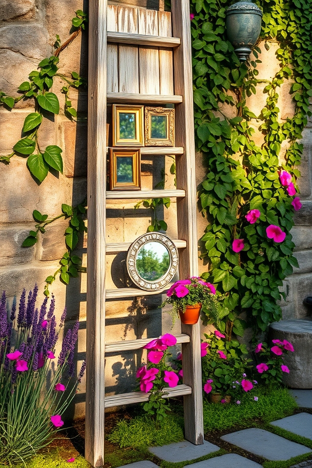 repurposed ladder outdoor art