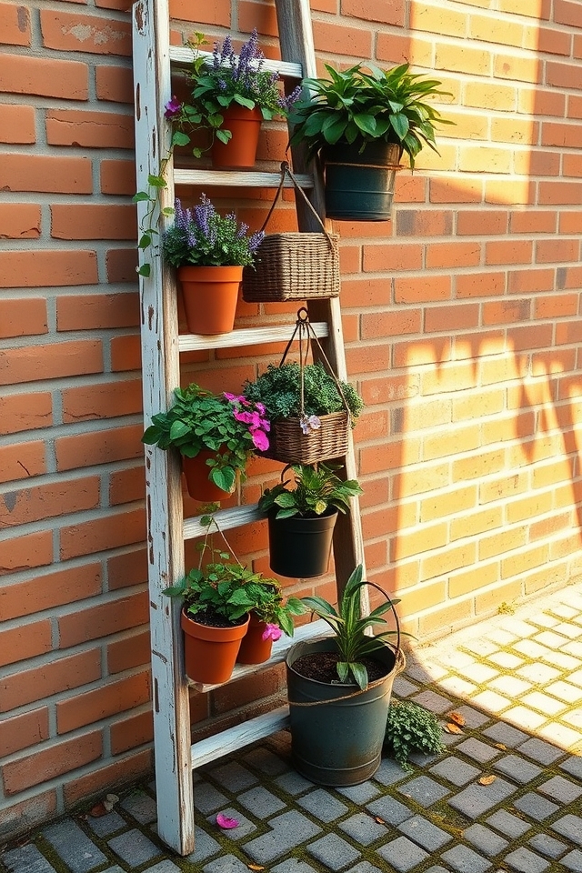 repurposed ladder vertical garden