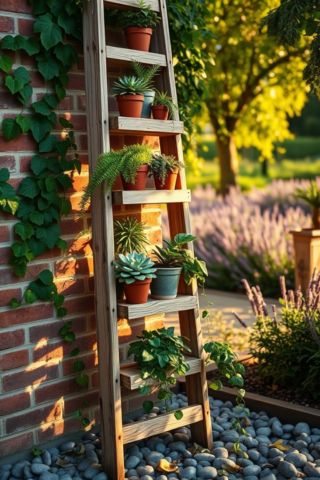 repurposed ladder vertical garden