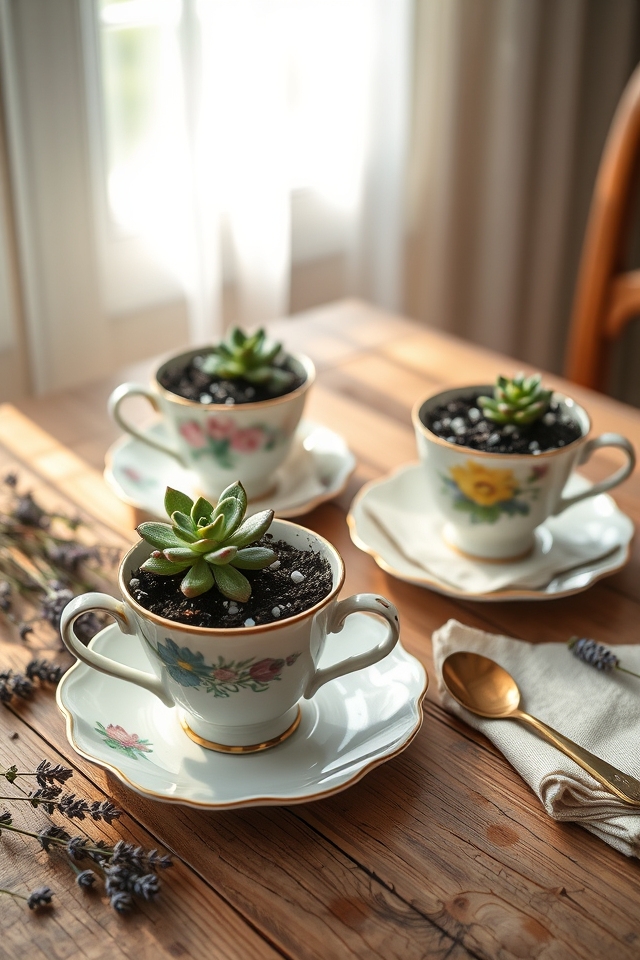 repurposed teacups for succulents