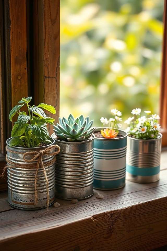 repurposed tin can gardens