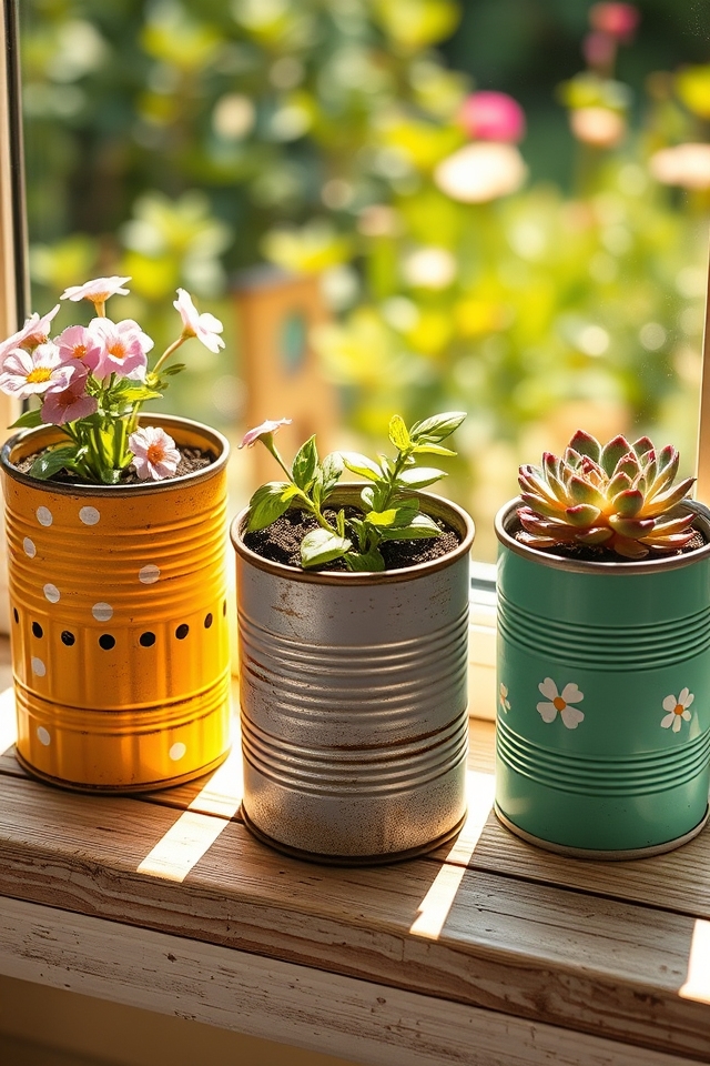 repurposed tin cans planters