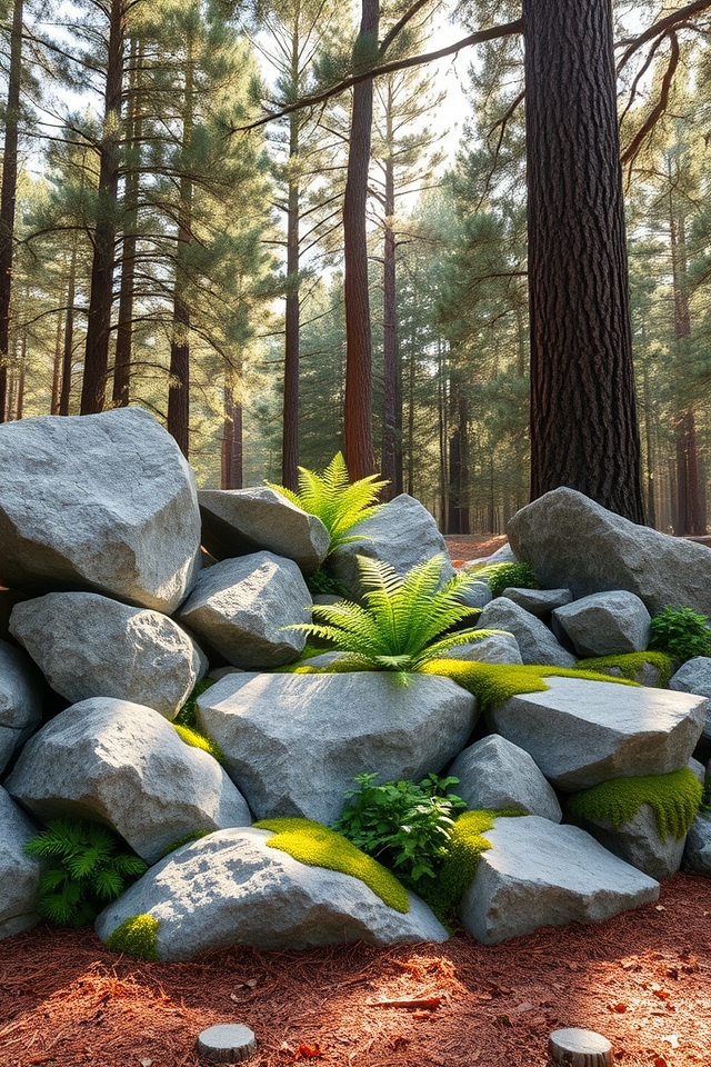 rock garden under pines