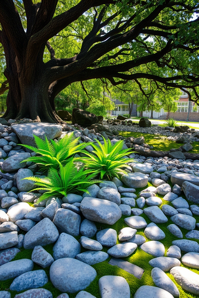 rock garden under tree