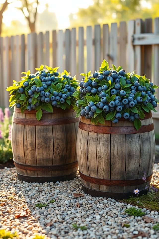 rustic charm blueberry barrels
