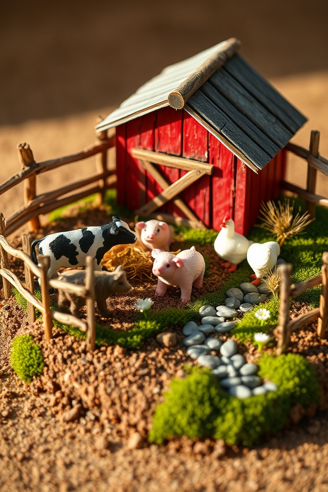 rustic farmyard animals scene