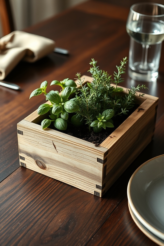 rustic herb dining centerpiece