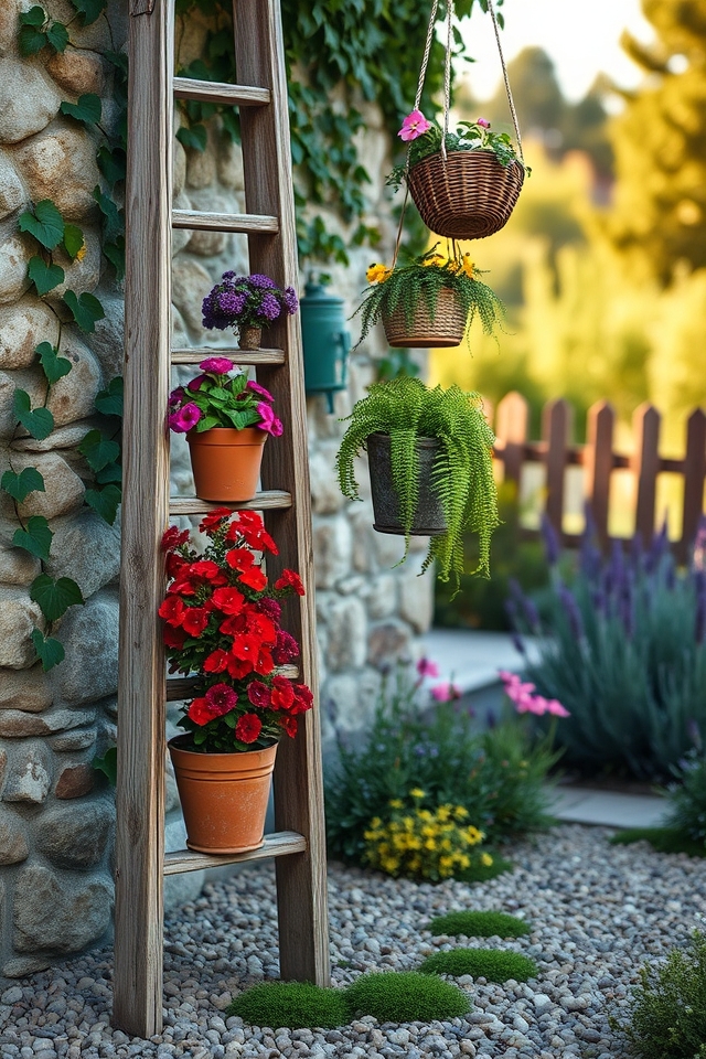 rustic ladder vertical garden