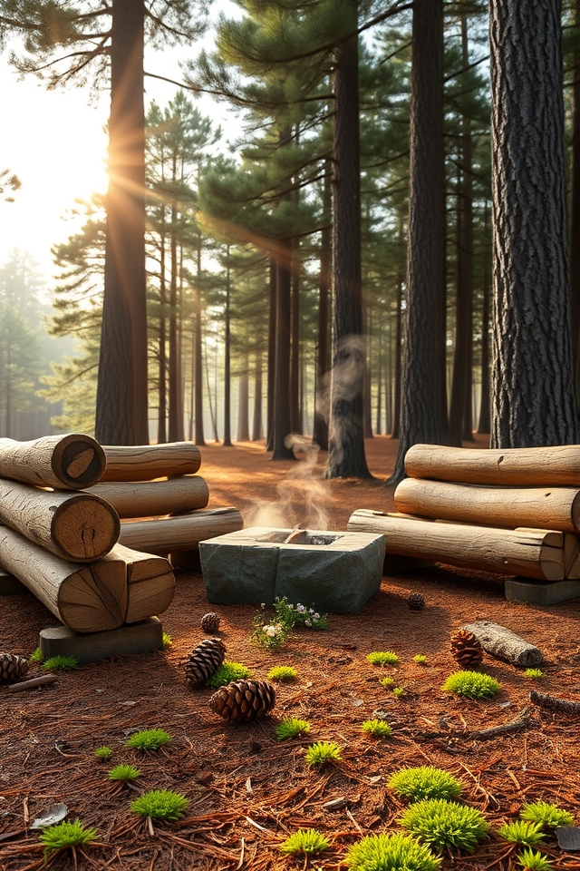 rustic log seating pineside