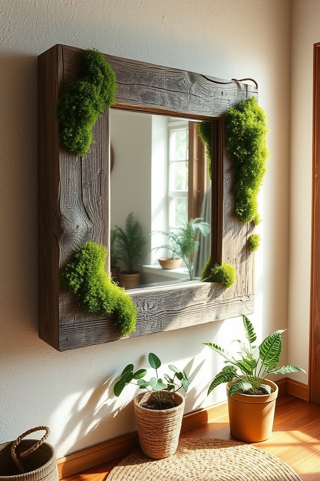rustic moss wood mirror