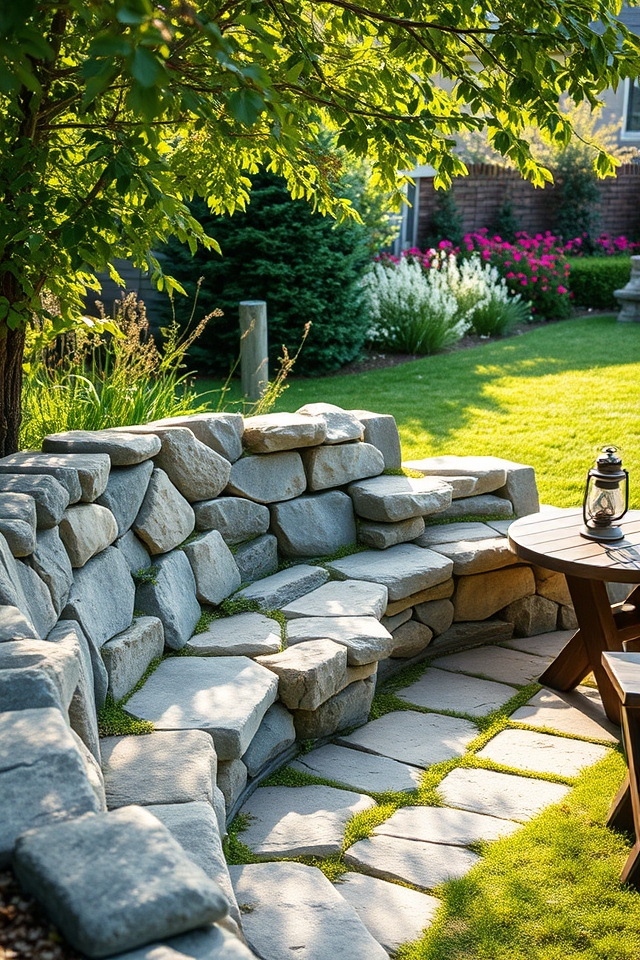 rustic stone seating wall