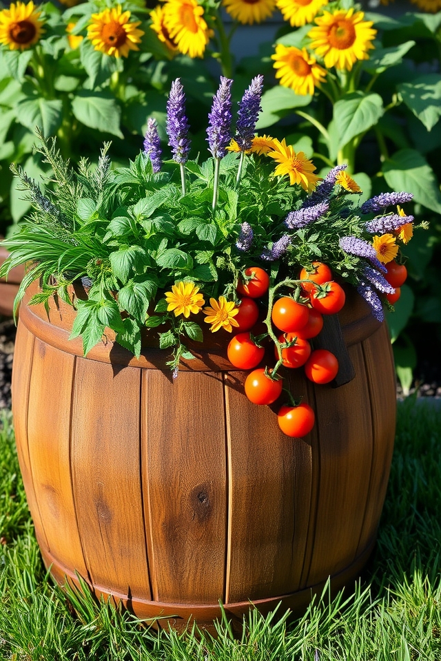 rustic wine barrel planters