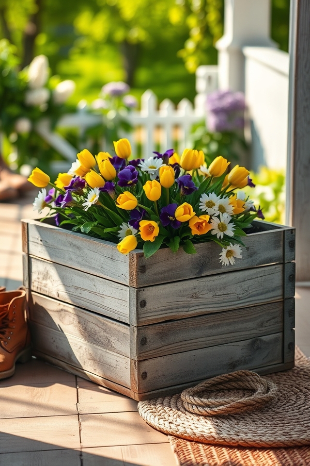 rustic wooden crates blooms