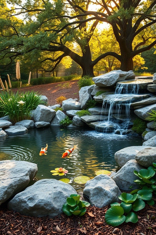 serene backyard pond waterfall