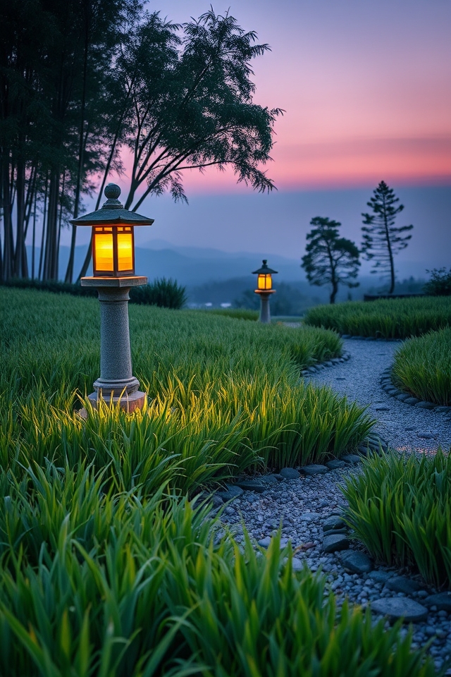serene japanese grass lanterns
