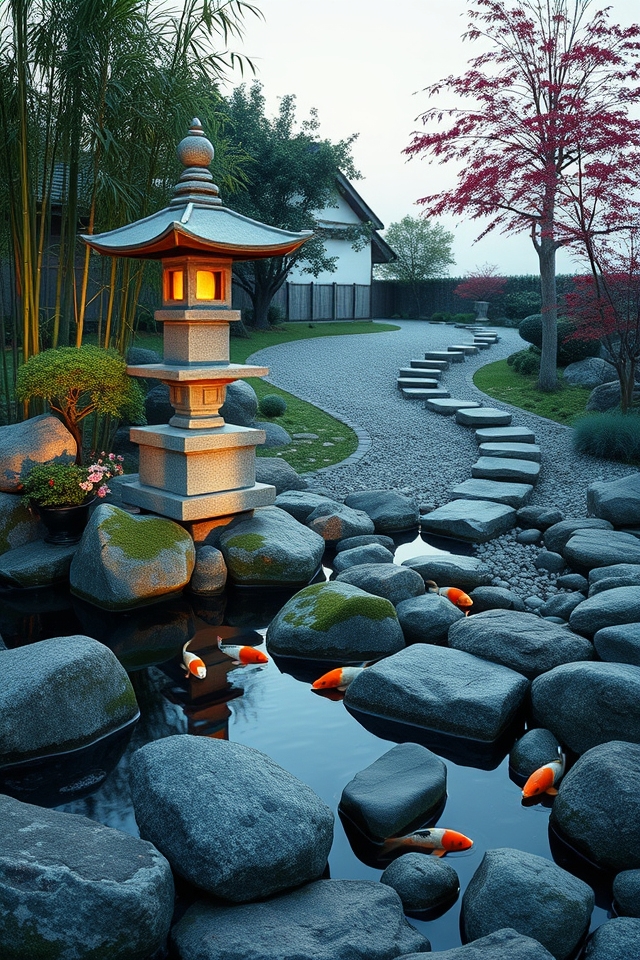 serene japanese stone lanterns