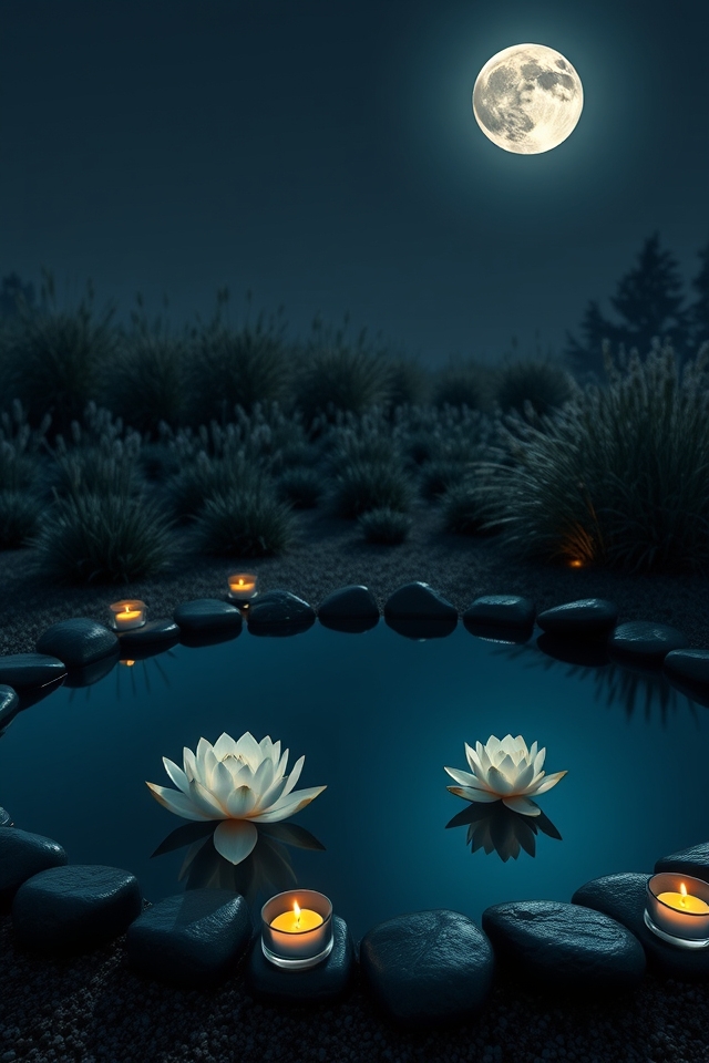 serene moonlit reflective pools