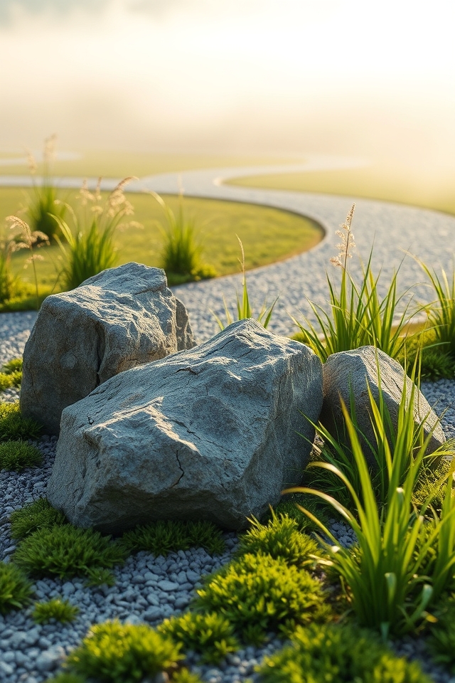 serene rock grass balance