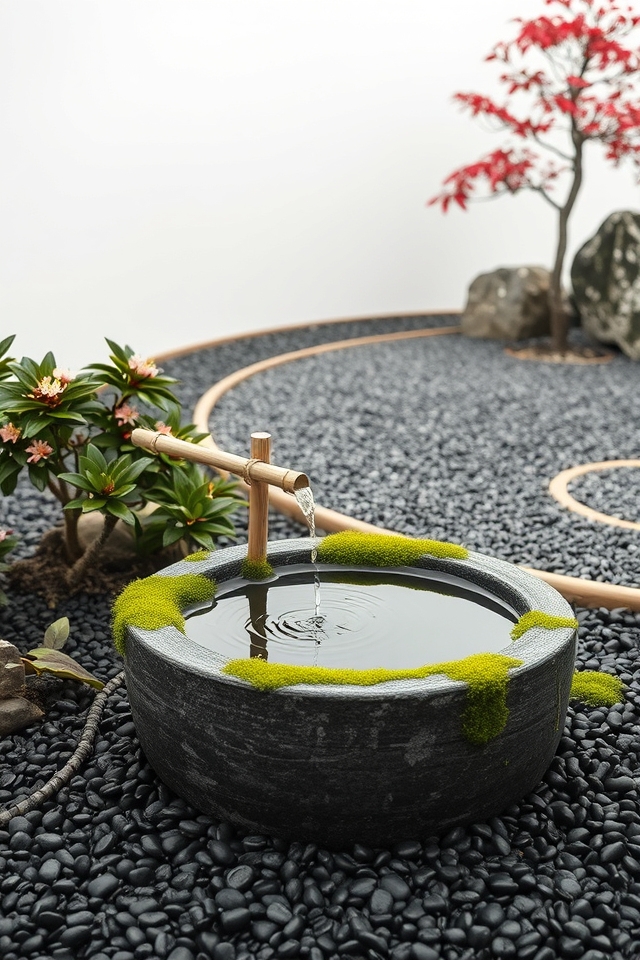 serene tsukubai water feature