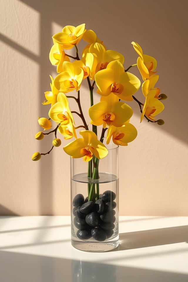 serene vibrant yellow orchids