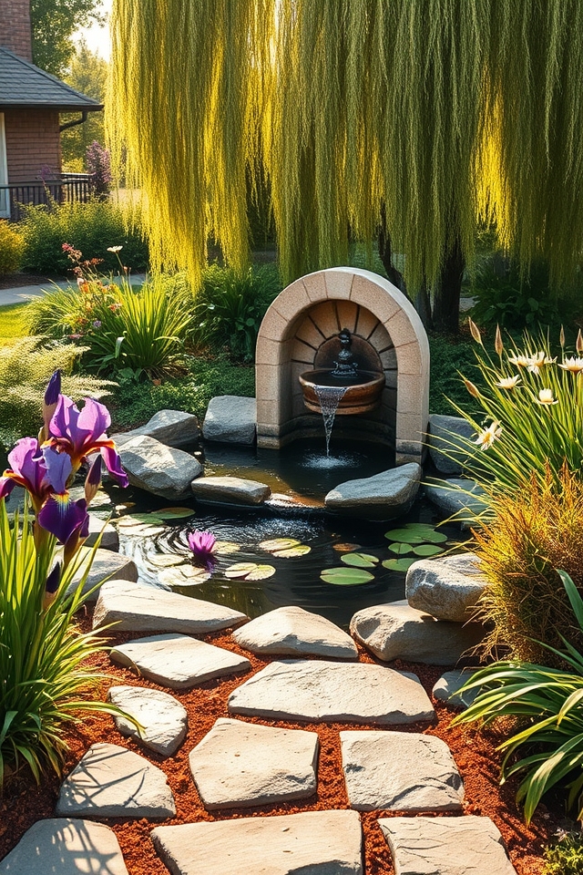 serene water garden features