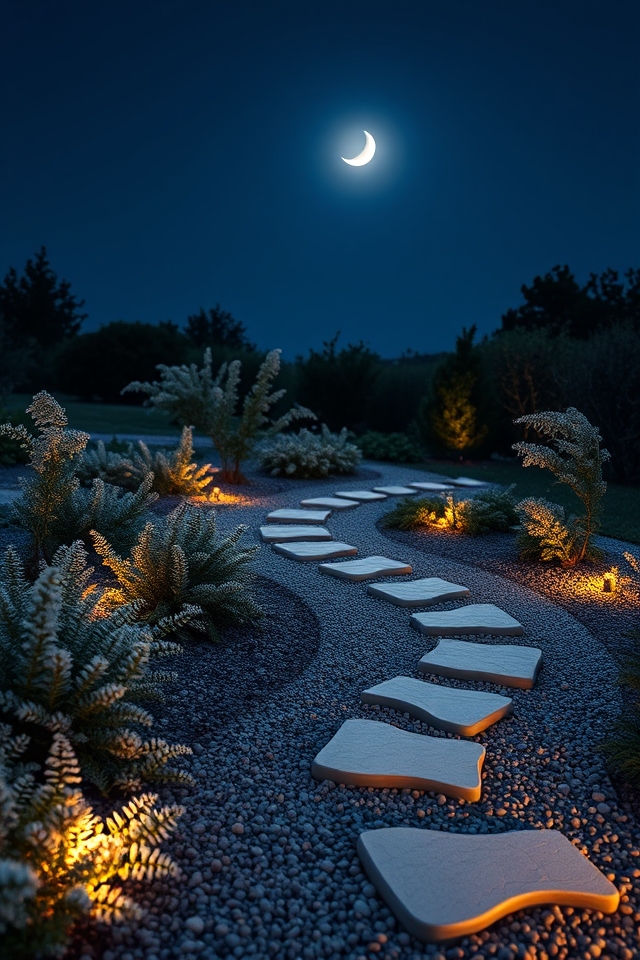 silver edged moonlit garden paths