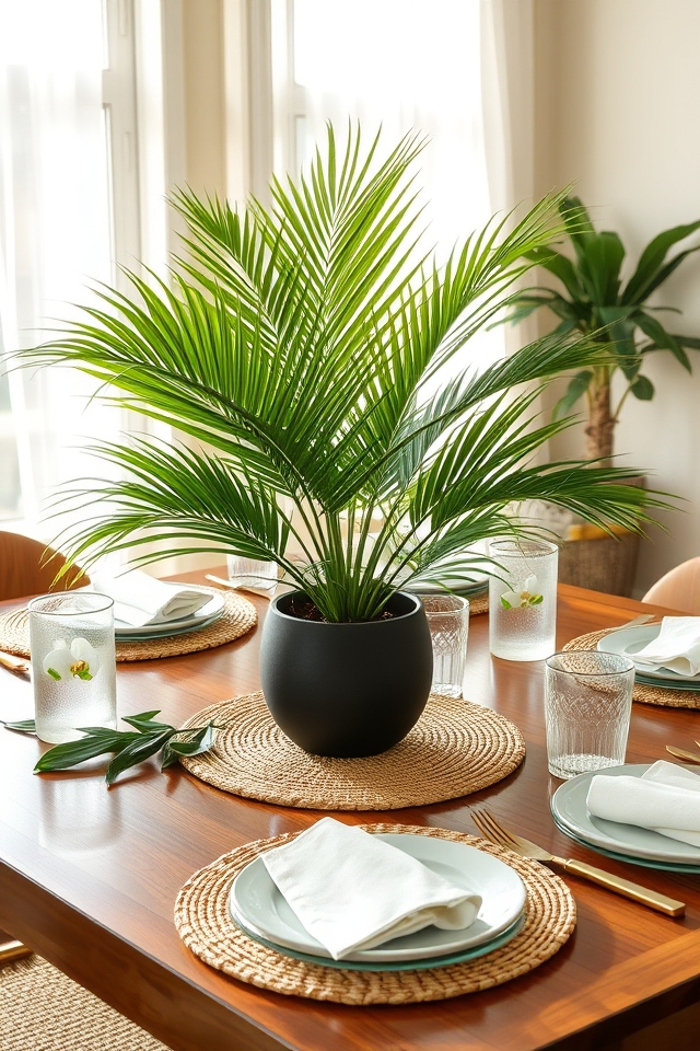 small potted palm centerpiece