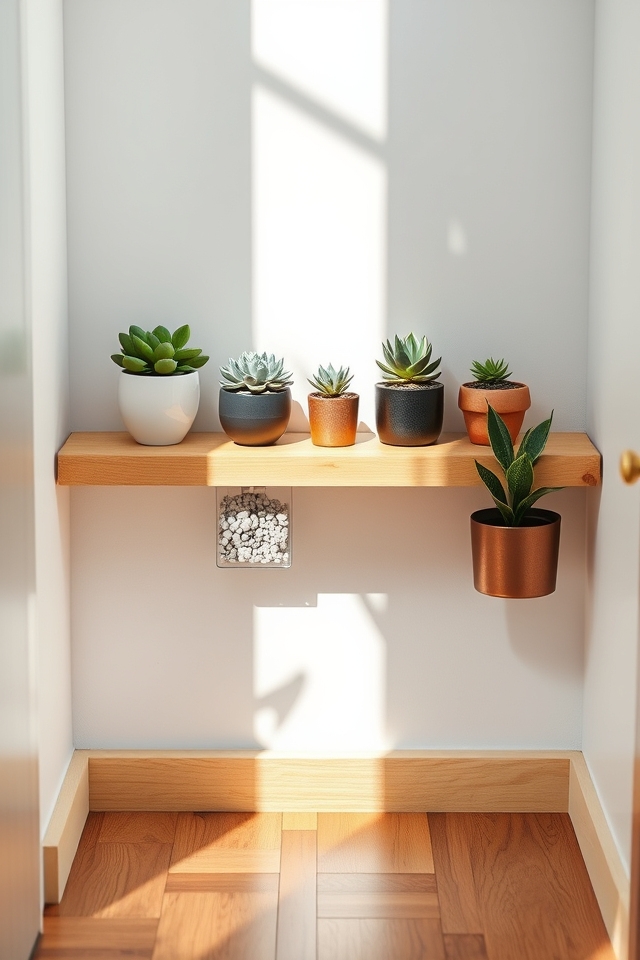 small succulents on shelves