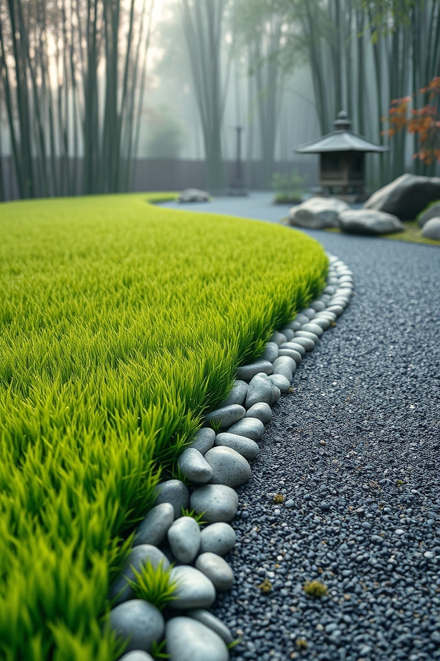 smooth pebbles edge grass