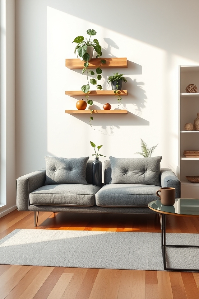 space saving floating plant shelves