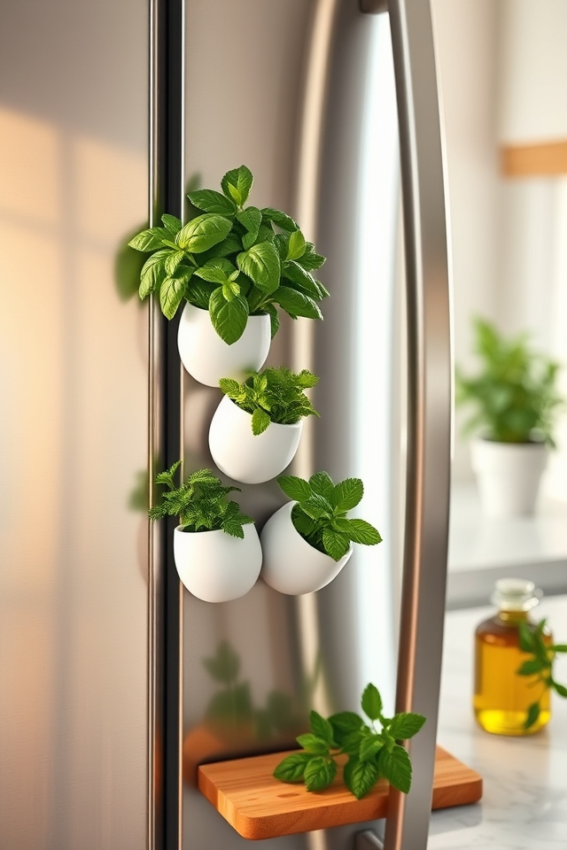 space saving magnetic herb pots