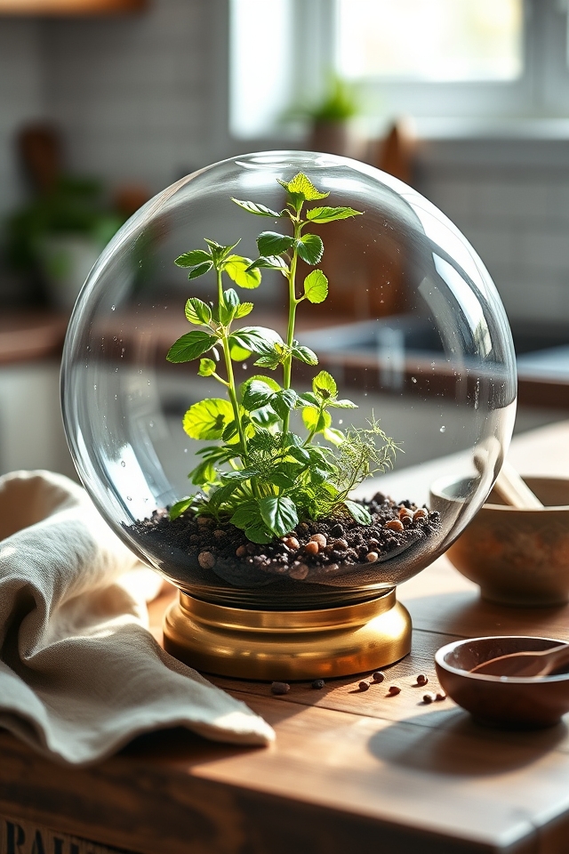 stylish mini ecosystem herb displays