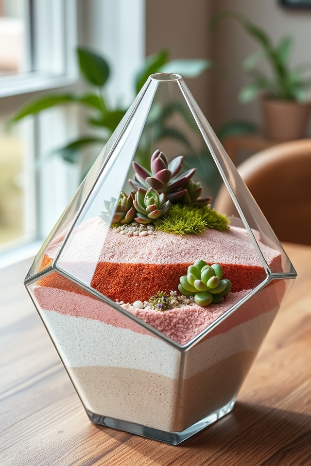 succulents in layered sand