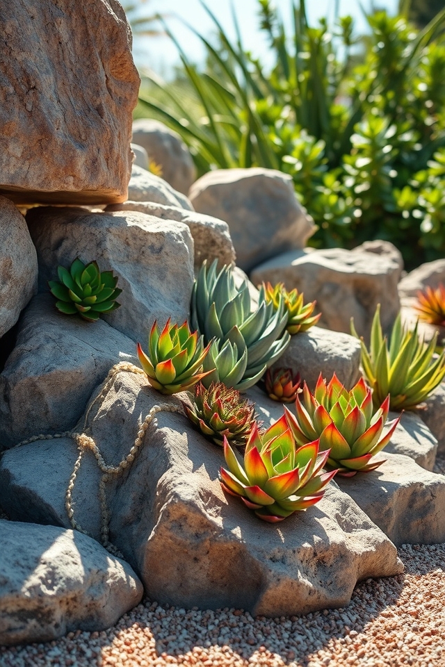 succulents in rocky arrangement
