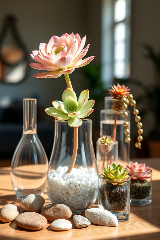 succulents showcased in glass