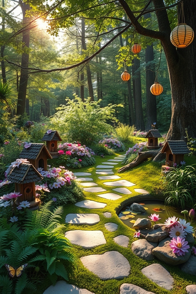 themed garden in woods